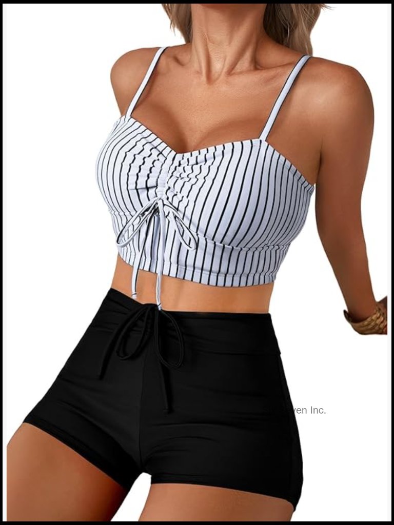 Floral Print High Waisted Bikini Set Tummy Control Drawstring Shorts